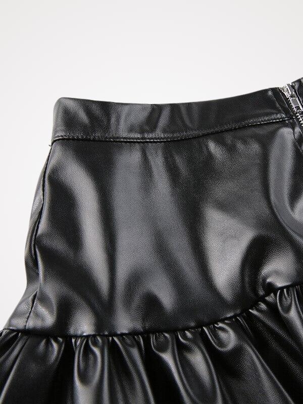 High Waist Lace-up Gothic Flared Leather Skirt - ovnikies