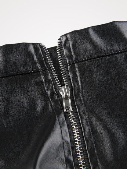 High Waist Lace-up Gothic Flared Leather Skirt - ovnikies