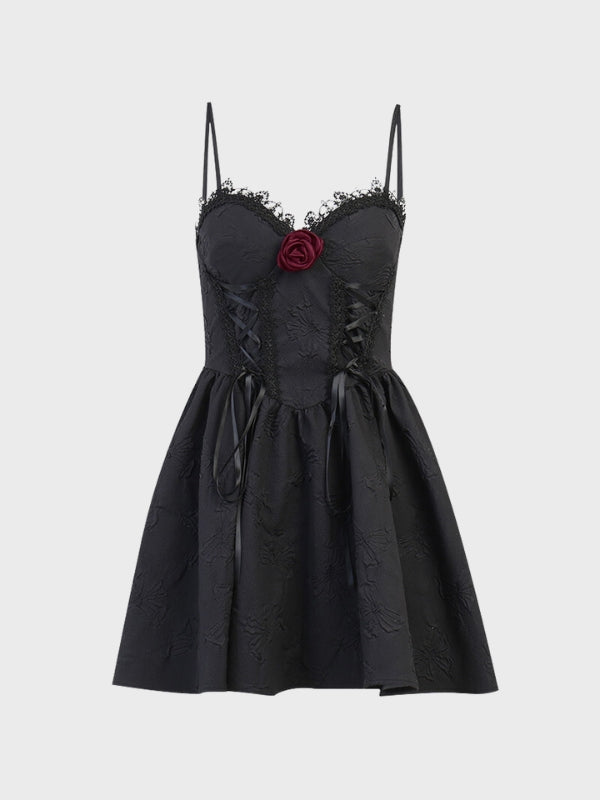 Women`s Gothic Lace Up A-line Jacquard Long Dress_ovniki