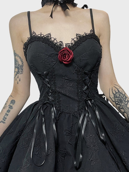 Women`s Gothic Lace Up A-line Jacquard Long Dress_ovniki