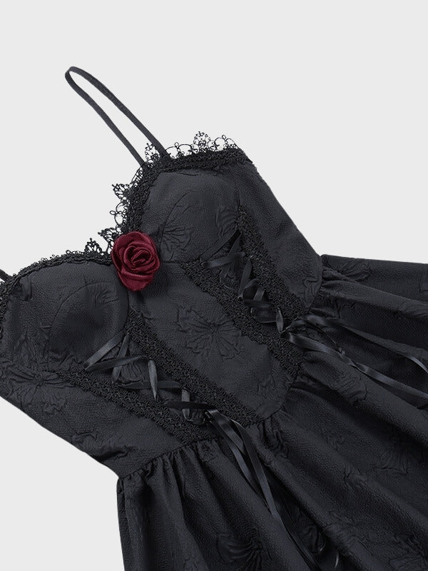 Women`s Gothic Lace Up A-line Jacquard Long Dress_ovniki