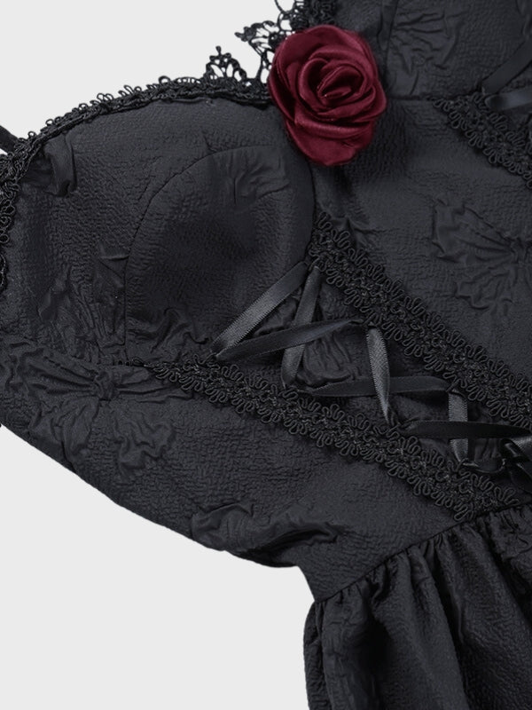 Women`s Gothic Lace Up A-line Jacquard Long Dress_ovniki