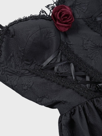 Women`s Gothic Lace Up A-line Jacquard Long Dress_ovniki