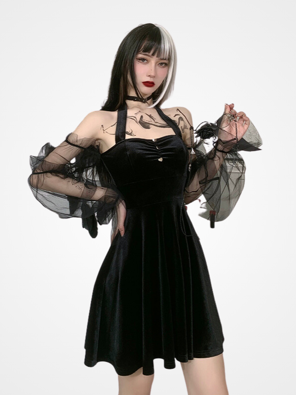 Women`s Gothic Lantern Sleeves Sexy Mini Dress_ovniki