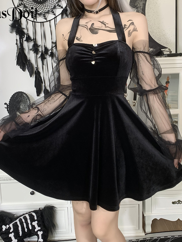 Women`s Gothic Lantern Sleeves Sexy Mini Dress_ovniki