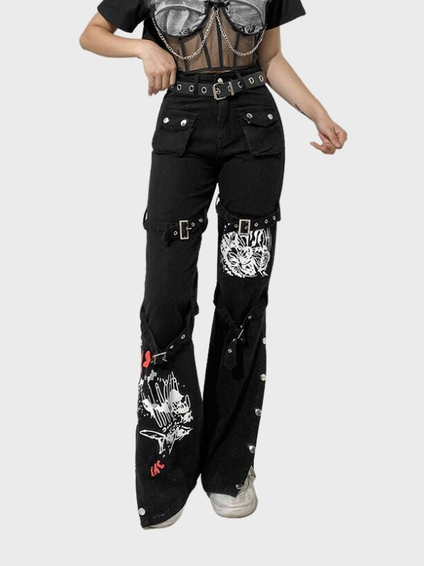 Women's Gothic Metal Buckle Cargo Pants - ovniki