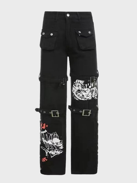 Women's Gothic Metal Buckle Cargo Pants - ovniki