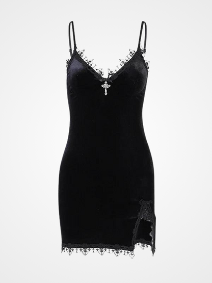 Women`s Gothic Spaghetti Straps Sexy Mini Dress_ovniki