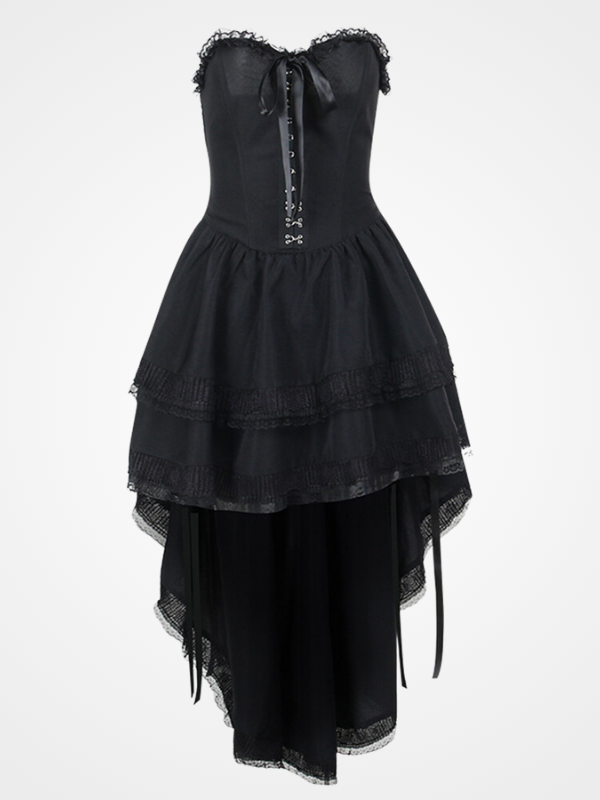 Women`s Gothic Strapless Slim Sexy Long Dress_ovniki