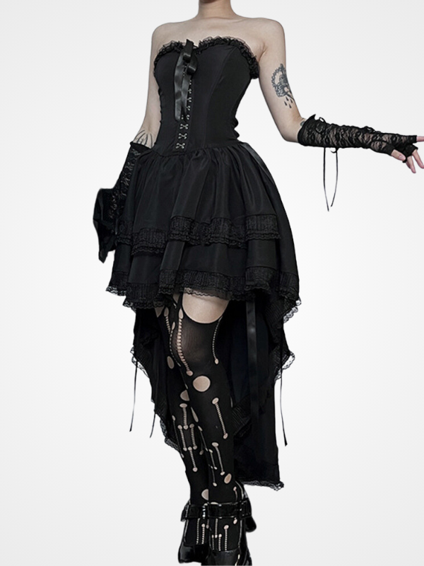 Women`s Gothic Strapless Slim Sexy Long Dress_ovniki