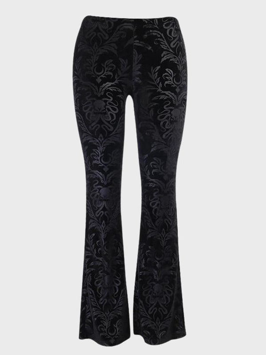 Women's Gothic Suede High Waisted Floral Pants - ovniki