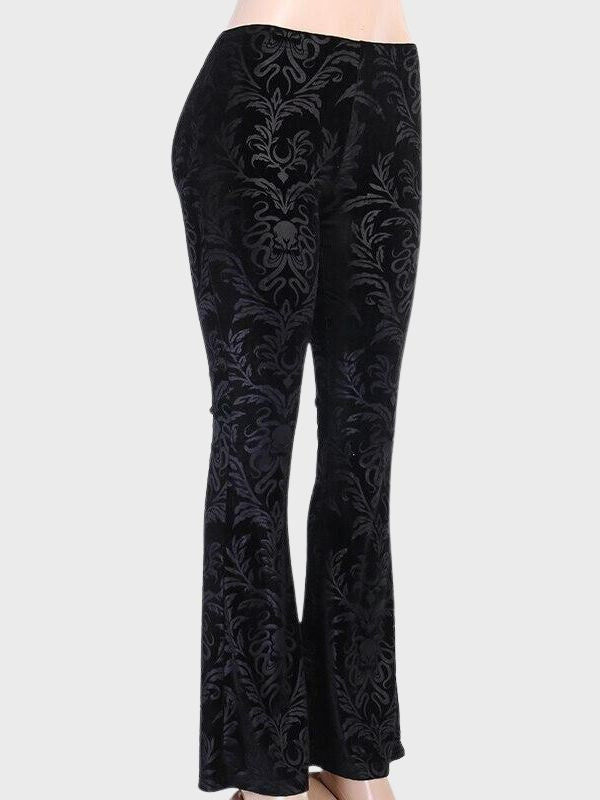 Women's Gothic Suede High Waisted Floral Pants - ovniki