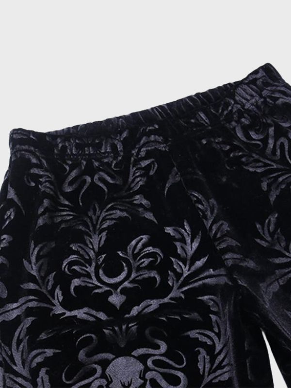 Women's Gothic Suede High Waisted Floral Pants - ovniki