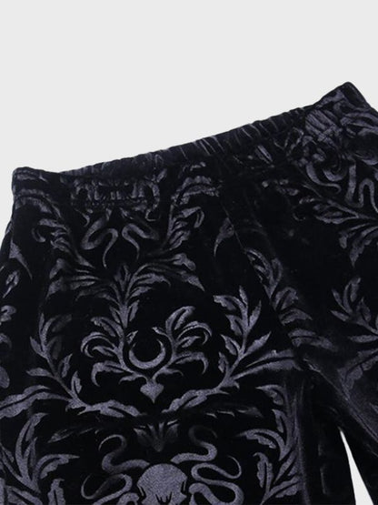 Women's Gothic Suede High Waisted Floral Pants - ovniki