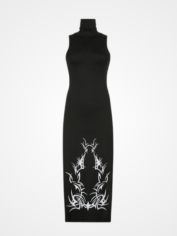 Women`s Gothic Turtleneck Sleeveless Party Long Dress_ovniki