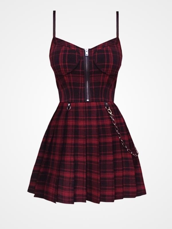 Women`s Gothic Zip Up Sleeveless Sexy Mini Dress_ovniki
