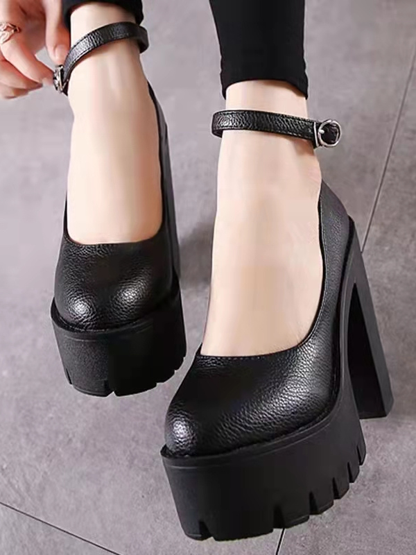 Women's High Heels Buckle Chunky Shoes - ovniki