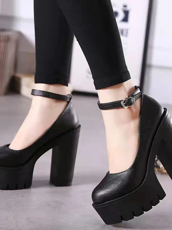 Women's High Heels Buckle Chunky Shoes - ovniki