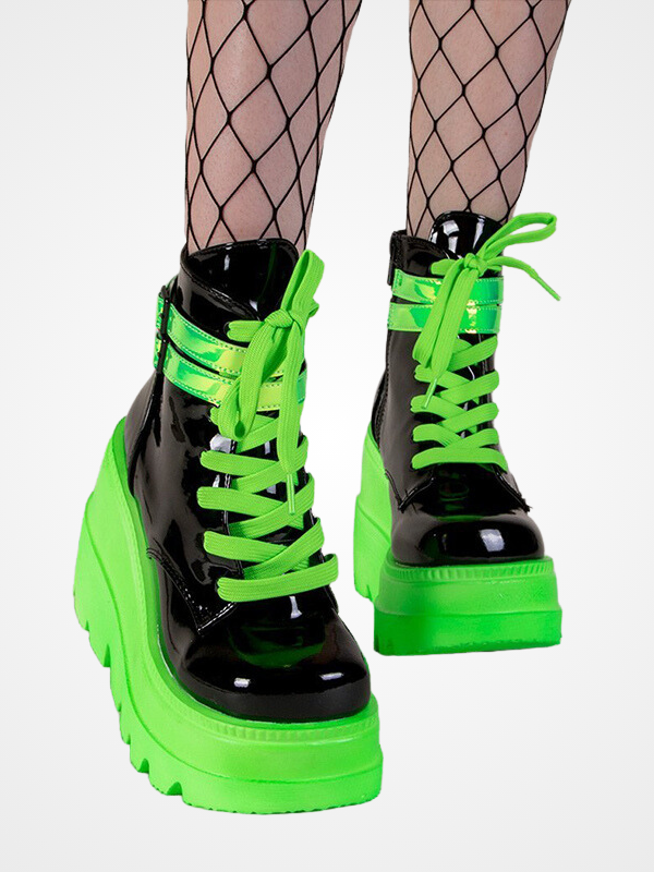 Women's High Heels Lace-up Green Ankle Boots - ovniki