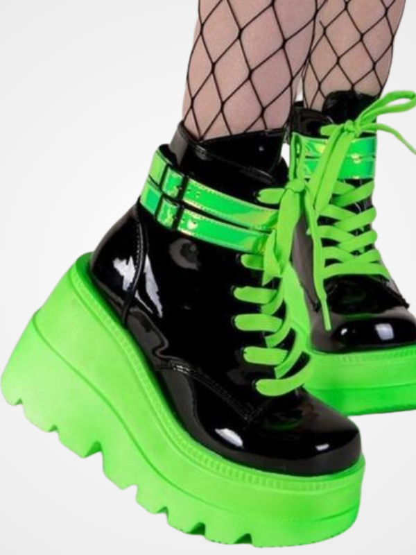 Women's High Heels Lace-up Green Ankle Boots - ovniki