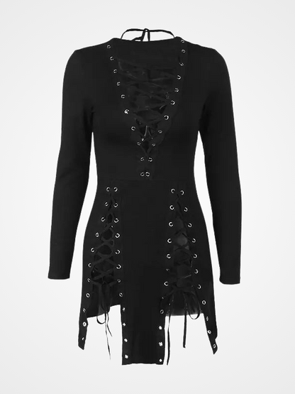 Women's Holllow Out Lace Up Sexy Mini Dress_ovniki