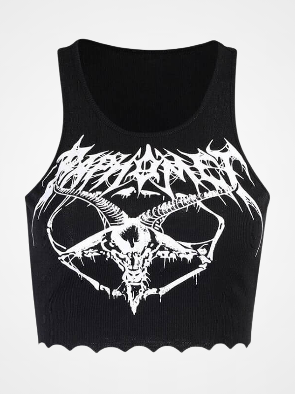 Women's Knitted Goat Print Black Tank Tops - ovniki