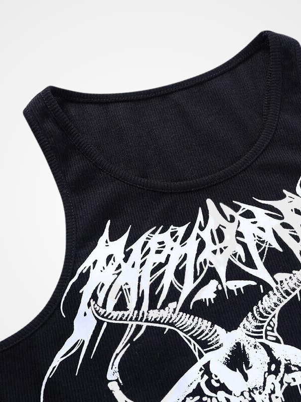 Women's Knitted Goat Print Black Tank Tops - ovniki