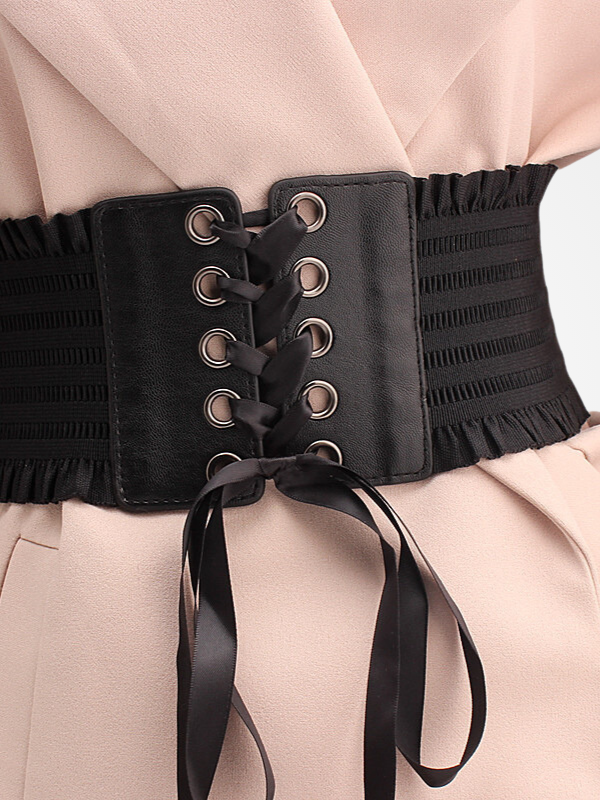 Women's Lace Up Corset Fashionable Black Belt_ovniki
