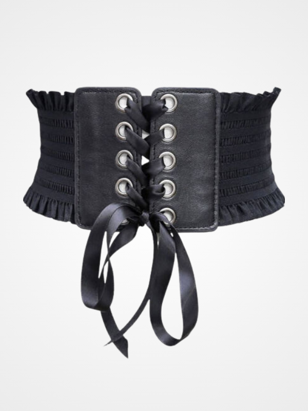 Women's Lace Up Corset Fashionable Black Belt_ovniki