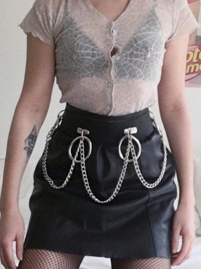 Women's Punk Leather Metal Chain Belt_ovniki