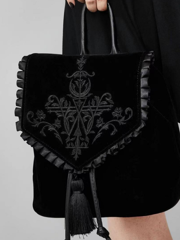 Women's Punk Velvet Embroidery Harajuku Handbag_ovniki