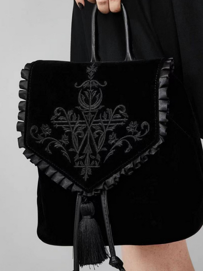 Women's Punk Velvet Embroidery Harajuku Handbag_ovniki