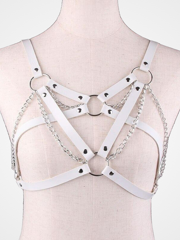 Women's Sexy Open Cup Chain Leather Harness_ovniki