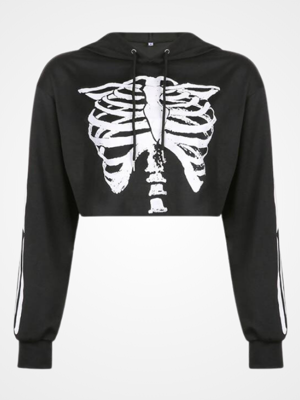 Women_s Short Skull Pattern Black Hoodie - Ovniki