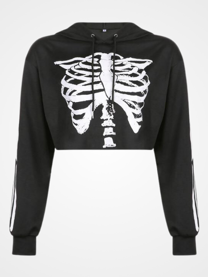 Women_s Short Skull Pattern Black Hoodie - Ovniki