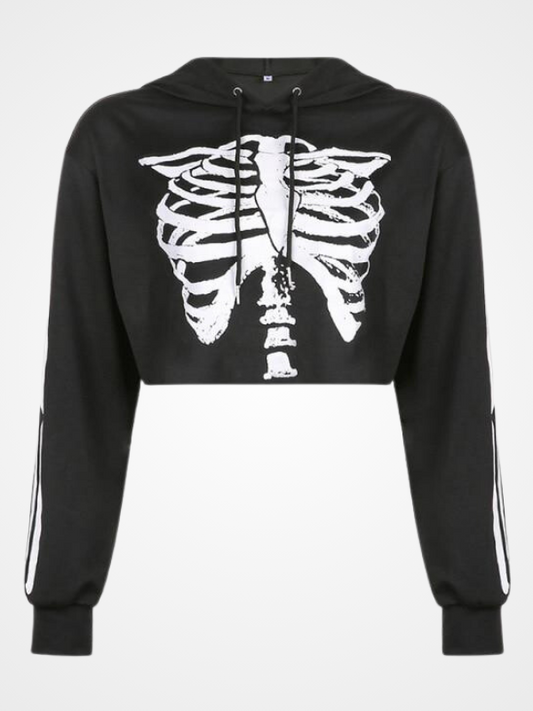 Women_s Short Skull Pattern Black Hoodie - Ovniki