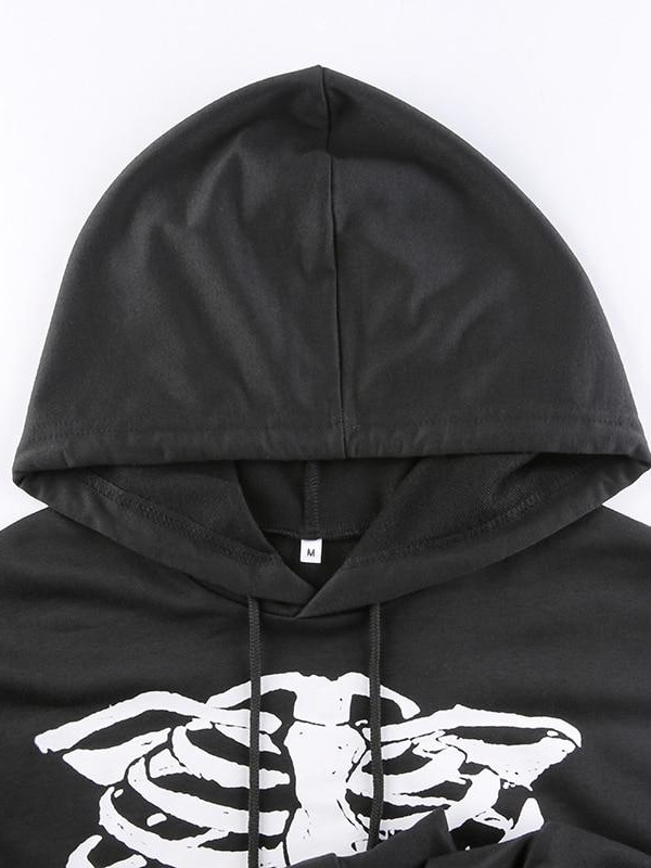 Women_s Short Skull Pattern Black Hoodie - Ovniki