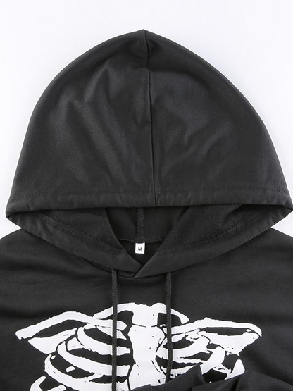 Women_s Short Skull Pattern Black Hoodie - Ovniki