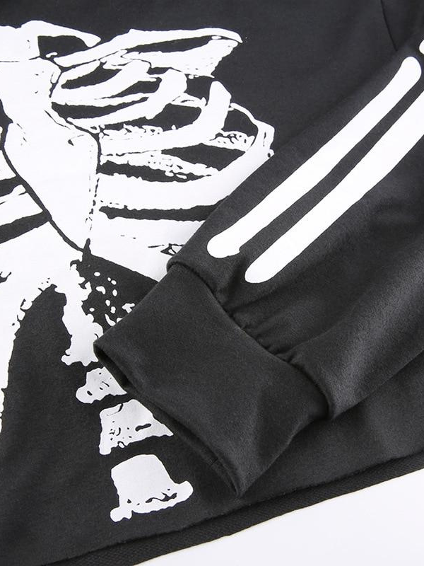 Women_s Short Skull Pattern Black Hoodie - Ovniki