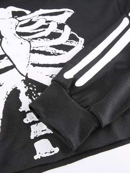 Women_s Short Skull Pattern Black Hoodie - Ovniki