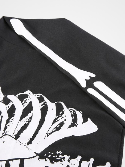 Women_s Short Skull Pattern Black Hoodie - Ovniki