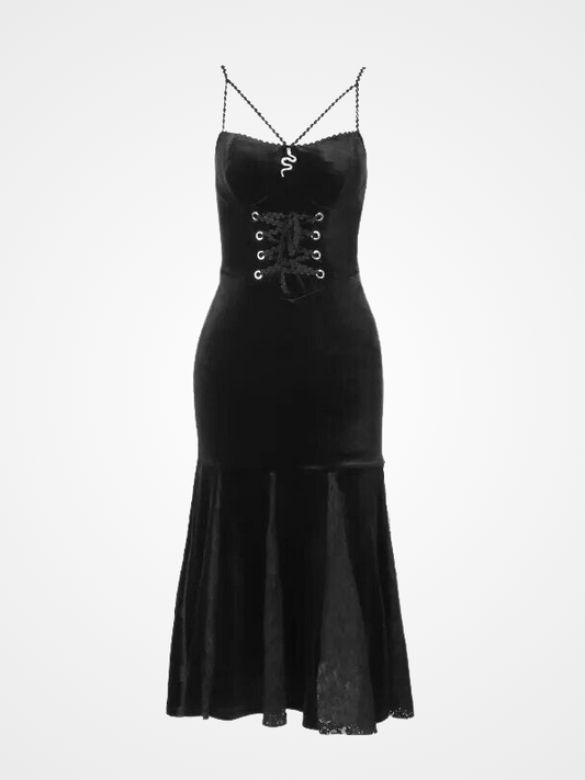 Women's Vintage Lace Up High Waist Dress_ovniki